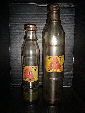 glicol motor oil bottles with prices on lables, super rare  - click to enlarge