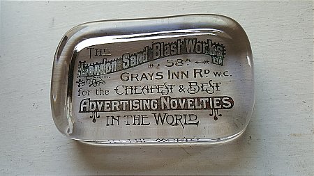 LONDON SAND BLAST WORKS PAPERWEIGHT - click to enlarge