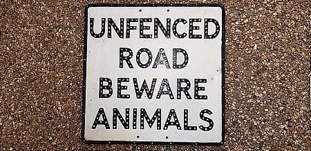 UNFENCED ROAD SIGN (BEWARE ANIMALS) - click to enlarge