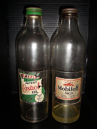 mobiloil, very early motor oil bottle, bottle has price on lable - click to enlarge