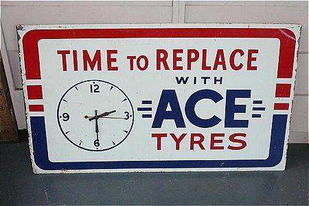 Sign, Ace Tyres clock sign. - click to enlarge