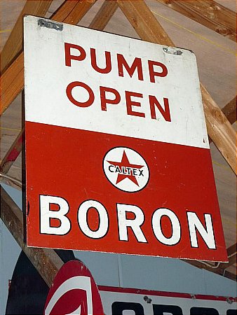 Sign, Caltex Boron pump open. - click to enlarge