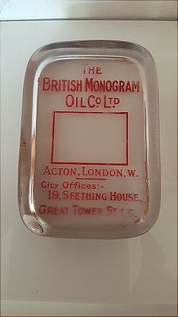 BRITISH MONOGRAM OILS PAPERWEIGHT - click to enlarge