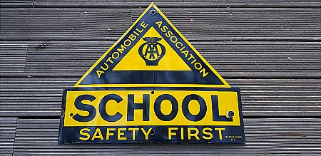 SCHOOL SAFETY FIRST ENAMEL ROAD SIGN - click to enlarge