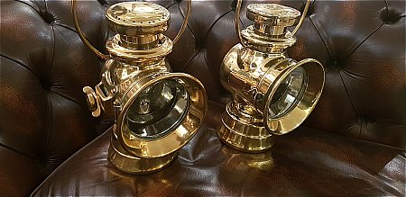 EDWARDIAN BRASS MOTOR LAMPS - click to enlarge