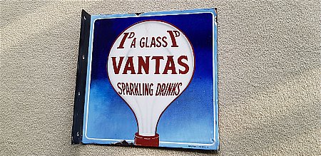 VANTAS DRINKS DOUBLE SIDED ENAMEL SIGN - click to enlarge