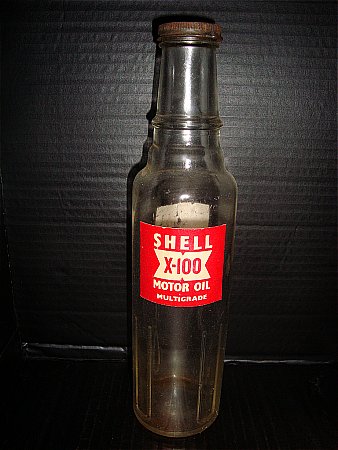 shell x100 motor oil, paper lable with transfer on back - click to enlarge